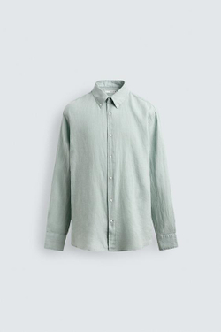 ZARA РУБАШКА ИЗ 100% ЛЬНА, ЗЕЛЕНОВАТО-СИНИЙ