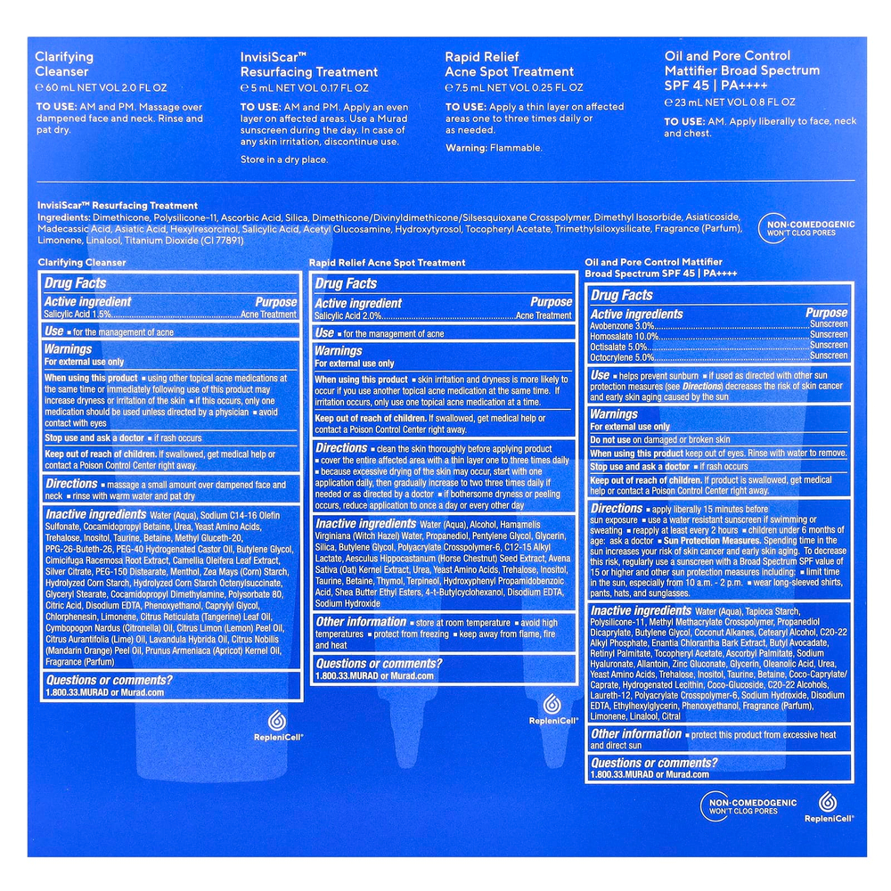 Murad, 30-дневный пробный набор для борьбы с акне, набор из 4 предметов