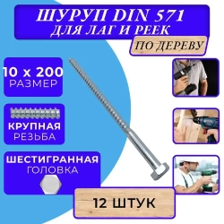 Глухарь по дереву шуруп для лаг и реек DIN571 10х200 1кг