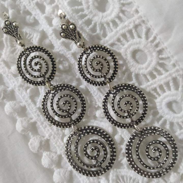 Серьги на англ.заст Bohemia 3 спирали металл античный серебристый 7,2х2,2 см