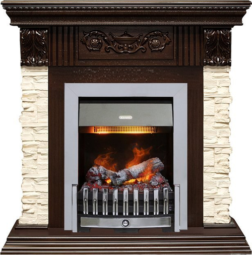 Каминокомплект Luxemburg (каменный) - Сланец/Темный дуб с очагом Danville Chrome FB2