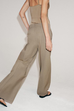 ZARA БРЮКИ MINIMAL WIDE LEG — ZW COLLECTION, СЕРО-КОРИЧНЕВЫЙ