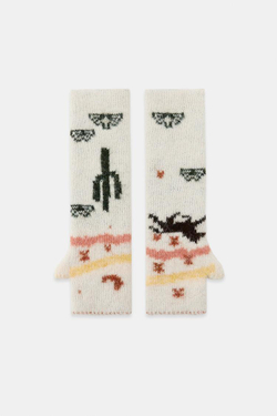 ZARA ТРИКОТАЖНЫЕ МИТЕНКИ С ПРИНТОМ, ЭКРЮ