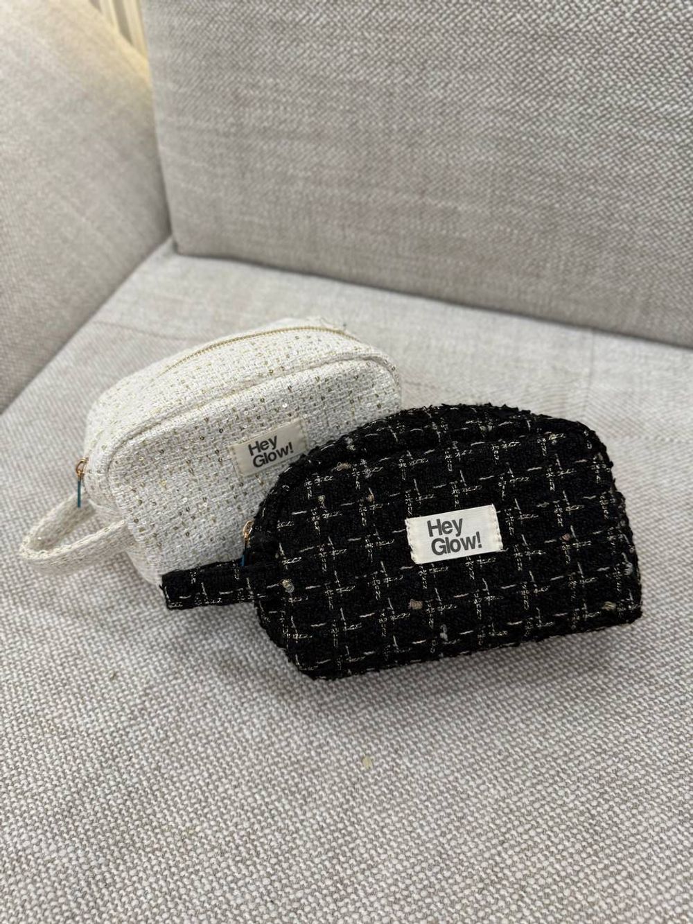 HEY GLOW косметичка твидовая в чёрно-белых тонах (средний)