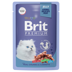 Brit Premium Kitten консервы для котят с телятиной с морковью в желе 85 г (пакетик)