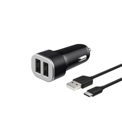 Разделитель автомобильный Deppa Car charger 2.4A D-11284, кабель USB Type-C 1.2m 12/24V (2USB: 5V/2.4A) Черный