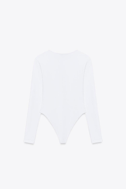ZARA БАЗОВОЕ БОДИ ИЗ ПОЛИАМИДА, БЕЛЫЙ