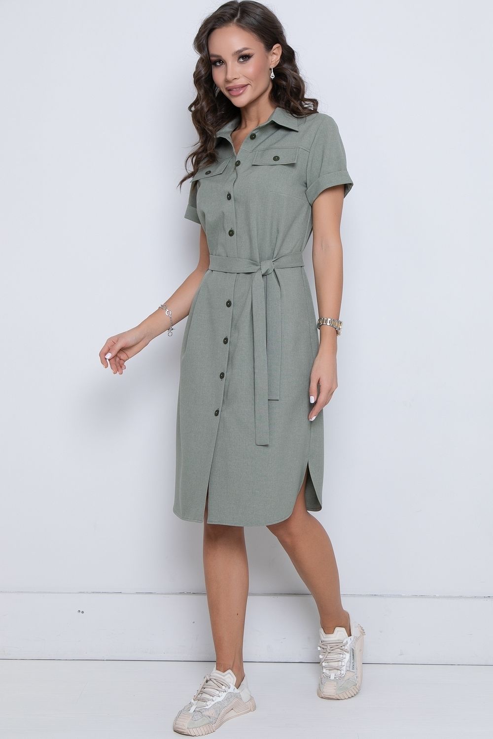 Платье-рубашка Сидни (оливка) Diolche (Акция)