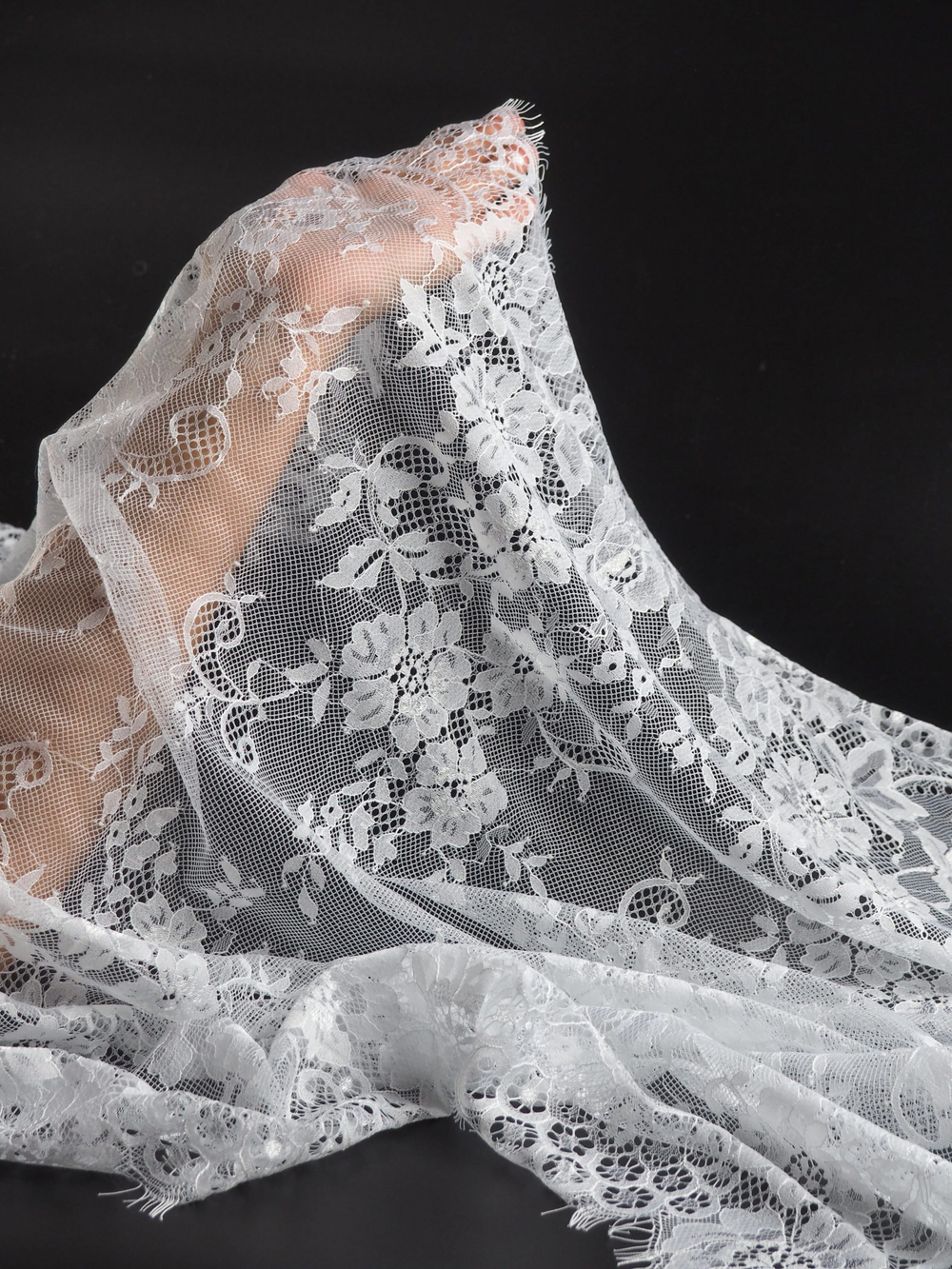 Кружево шантильи для белья теплое белое широкое неэластичное ширина 70 см купон 2,9 м