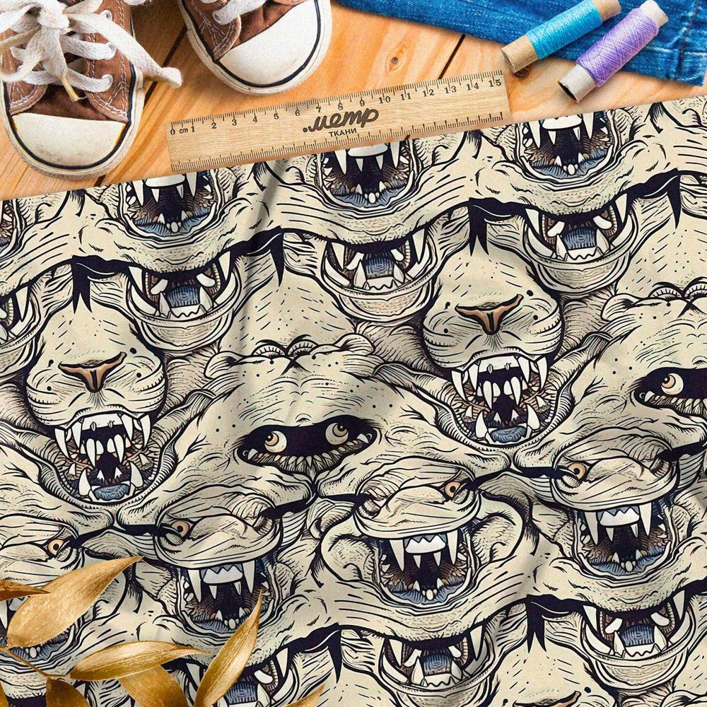 Ткань премиум габардин зубастые монстры