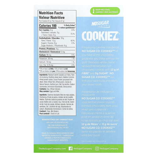 No Sugar Company, Cookiez, шоколадное печенье-сэндвич с ванильным кремом, 240 г