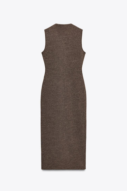 ZARA ПЛАТЬЕ МИДИ С ПУГОВИЦАМИ, КОРИЧНЕВЫЙ МЕЛАНЖ