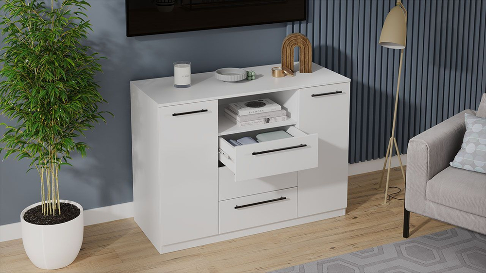 Комод для одежды с ящиками и полками Белый 3 ящика 120х51х87 см