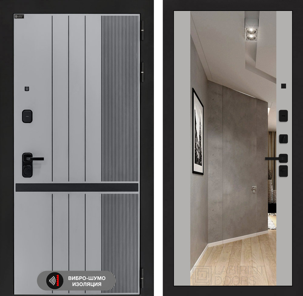 Входная дверь Лабиринт SKYLAB - Зеркало максимум Грей софт