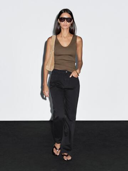 Massimo Dutti Брюки прямого кроя со средней посадкой, темно-синий