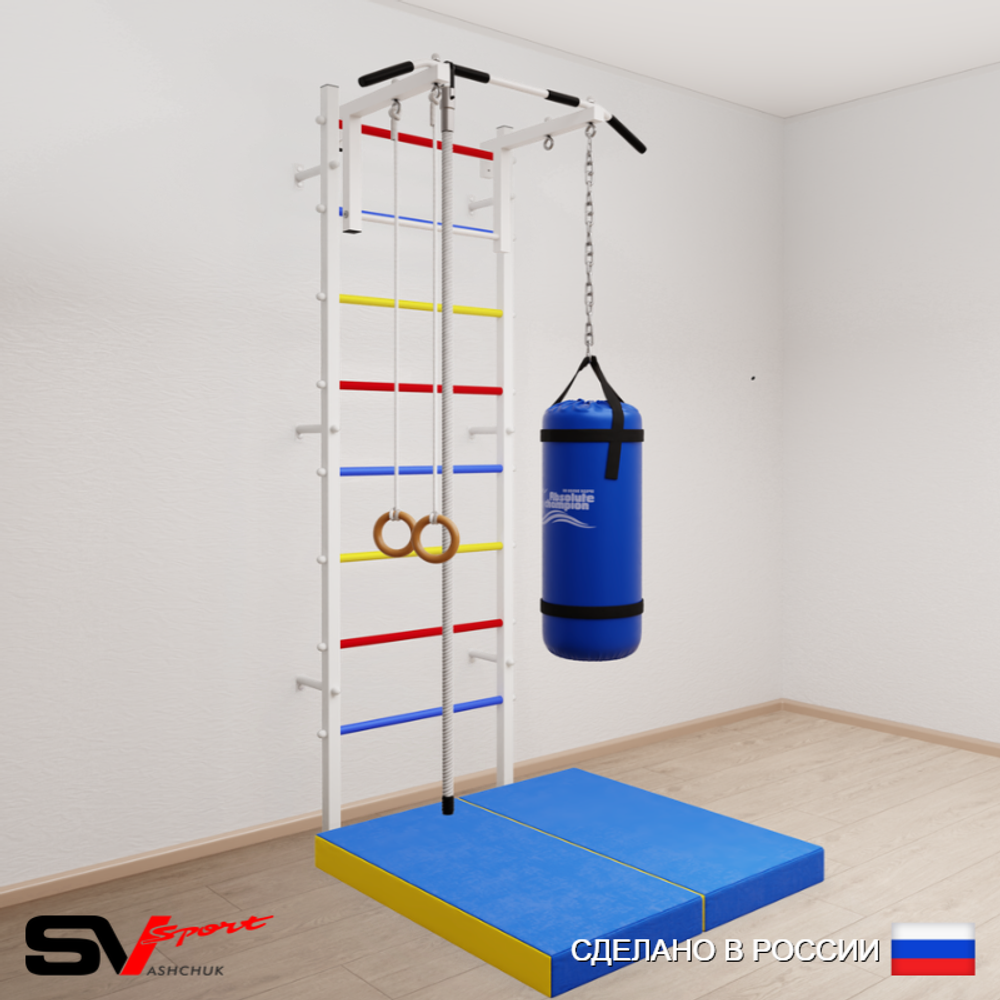 Шведская стенка Sv Sport 5137 (Турник стандарт/Канат/Кольца/Цепь/Мешок 30кг/Мат 1м)