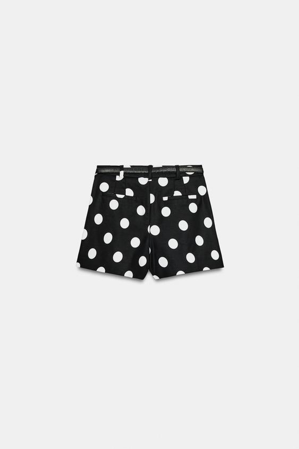 ZARA ШОРТЫ В ГОРОШЕК С ЗАЩИПАМИ И РЕМНЕМ, ЧЕРНЫЙ/БЕЛЫЙ