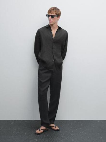 Massimo Dutti Брюки-джоггеры из 100% льна, черный
