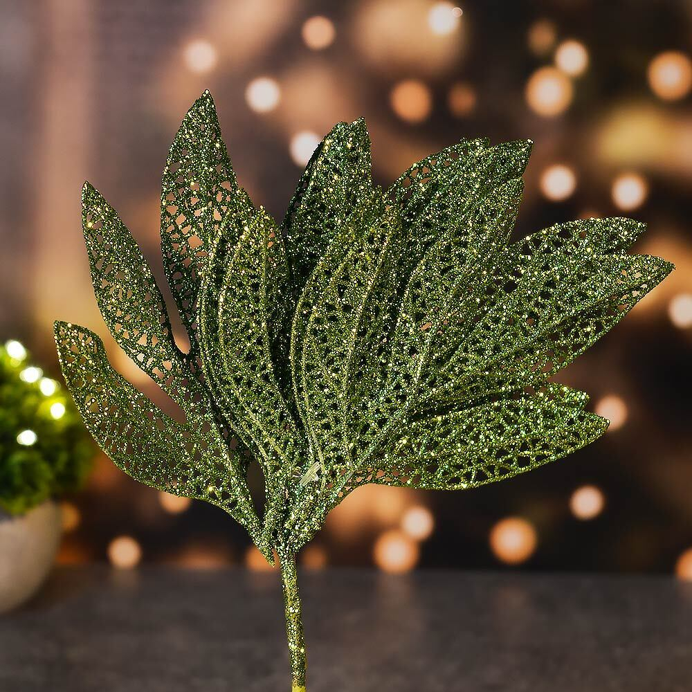 Украшение новогоднее "Ветка Сказочный листопад" 25см, нежный зеленый