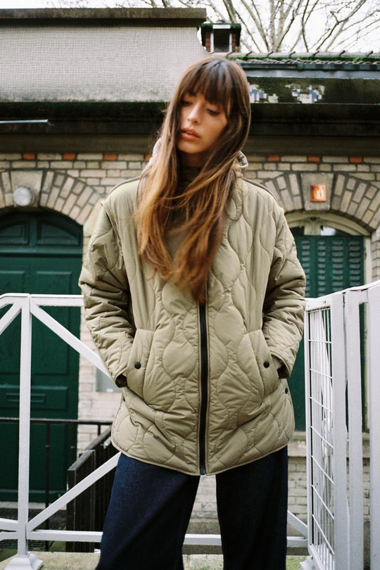 ZARA ПУХОВИК С КАПЮШОНОМ, ХАКИ