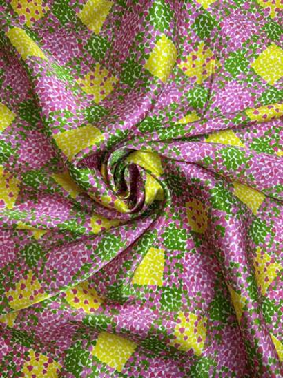 Плательная шелк принт квадрат желтый/розовый/зеленый