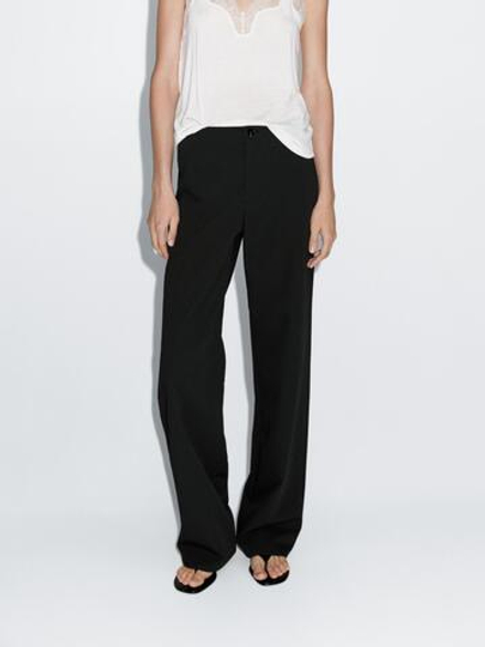 Massimo Dutti Брюки прямого кроя со средней посадкой, черный
