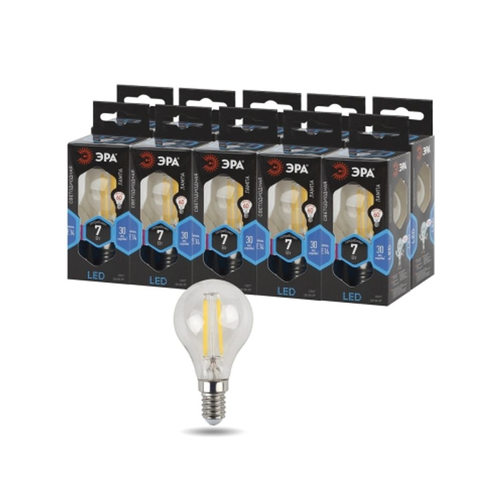 Лампа светодиодная ЭРА F-LED P45-7W-840-E14 E14 / Е14 7Вт филамент шар нейтральный белый свет | Филаментные декоративные