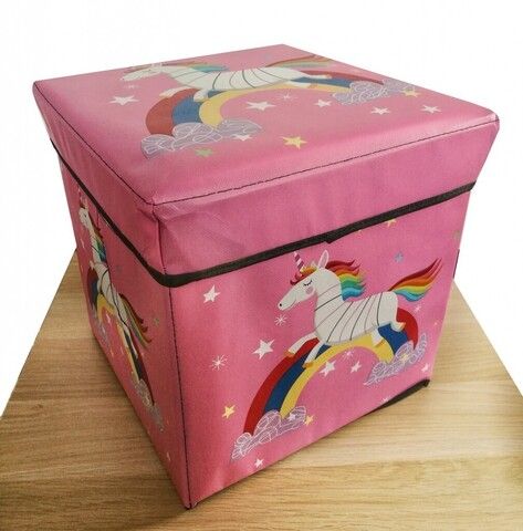 Детский складной пуф-короб для хранения 2 в 1, 29х30х30 см, цвет розовый, рисунок единорог