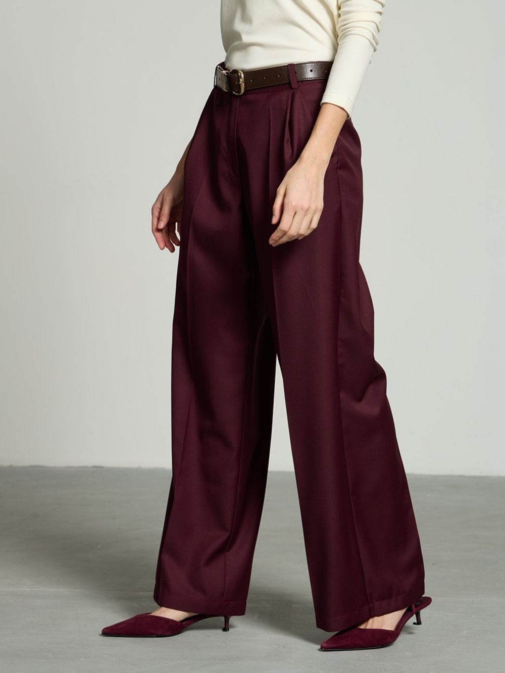 Брюки палаццо на молнии бордо шерсть