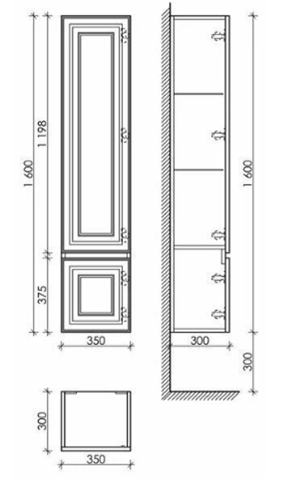 Шкаф-пенал SANCOS Very подвесной правый,  Doha Soft , 350х300х1600 мм, арт. PVR35RSM