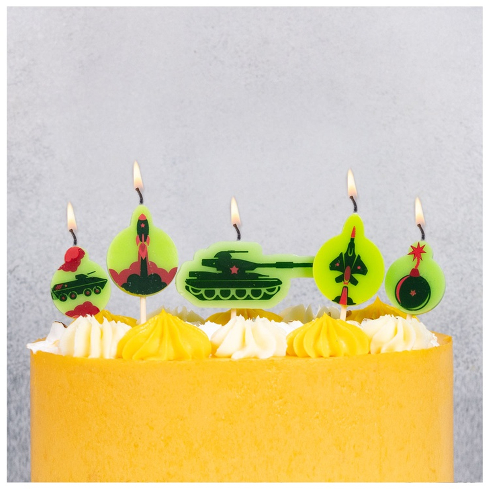 Свечи для торта на пиках «Военная техника. Камуфляж», 5 шт