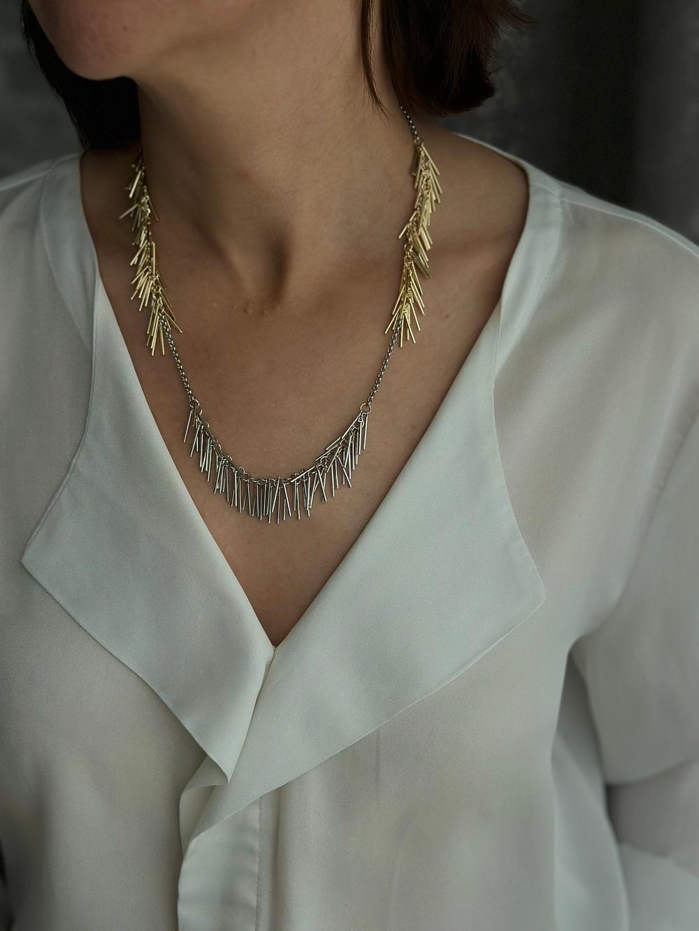 Колье с палочками, биколор, золото и серебро