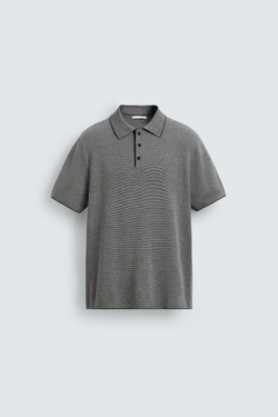 ZARA ПОЛО REGULAR FIT В РУБЧИК, ЭКРЮ/СИНИЙ