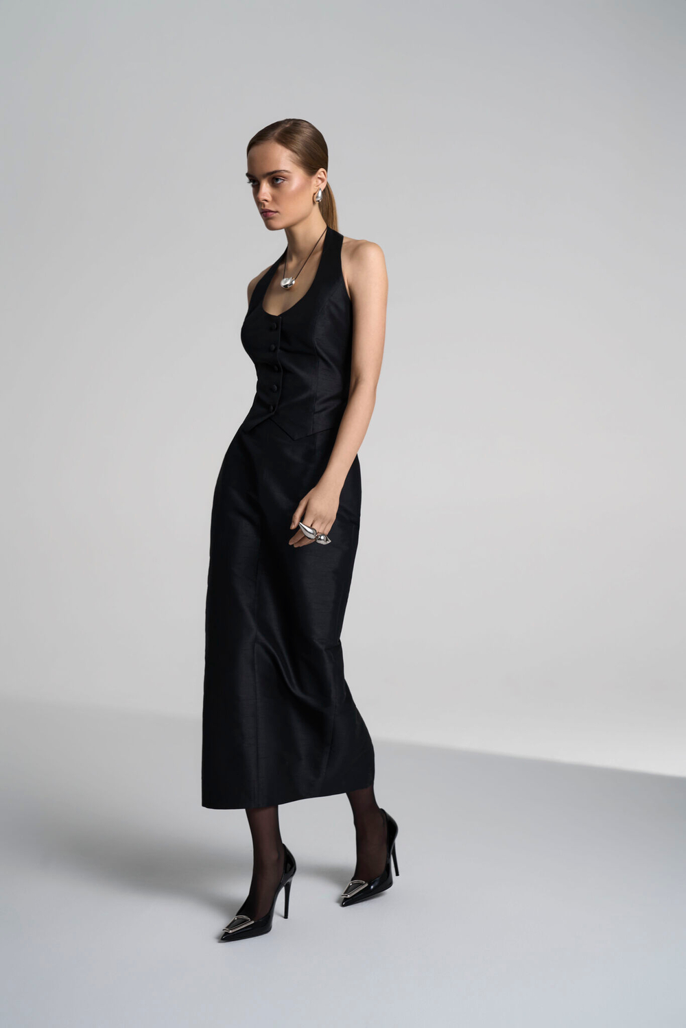 Юбка миди с завышенной талией из шелка