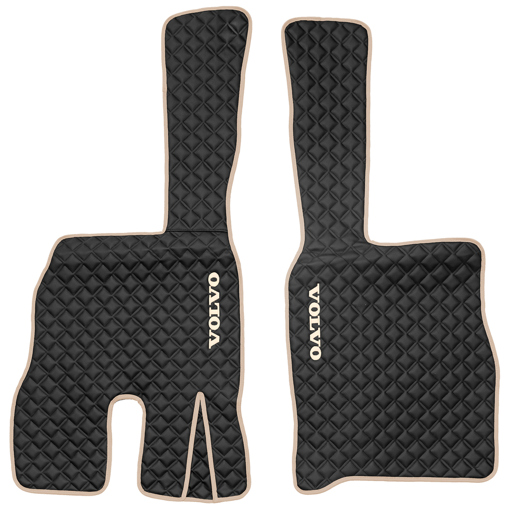 Ковры VOLVO FM до 2008 года (экокожа, черный, бежевый кант, бежевая вышивка)