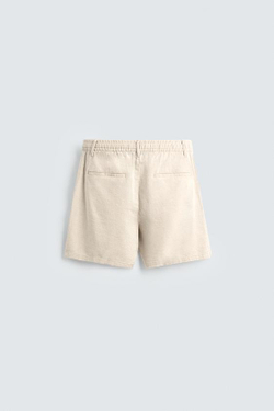 ZARA ШОРТЫ RELAXED FIT ИЗ ХЛОПКА И ЛЬНА, СВЕТЛО-БЕЖЕВЫЙ