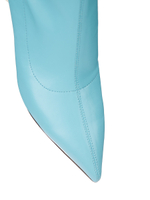 Женские бирюзовые ботфорты с жемчужным каблуком