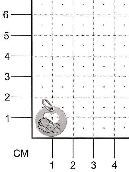 Фото подвески Малыш из серебра, на размерной сетке