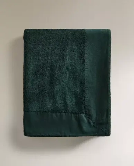 ZARA HOME ХЛОПКОВОЕ ПЛЯЖНОЕ ПОЛОТЕНЦЕ С КАЙМОЙ, ЗЕЛЕНЫЙ