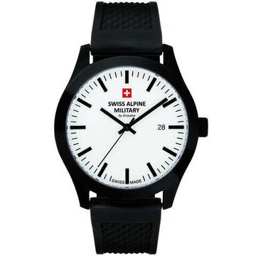 С ремешком Мужские наручные часы с черным силиконовым ремешком  Swiss Alpine Military 7055.1873 sport mens 43mm 10ATM