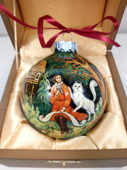 Шар новогодний с круговой росписью "А.С.Пушкин. Лукоморье" в футляре