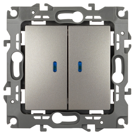 Выключатель ЭРА Серия 12 12-1105-16 двойной с подсветкой, 10АХ-250В, титан