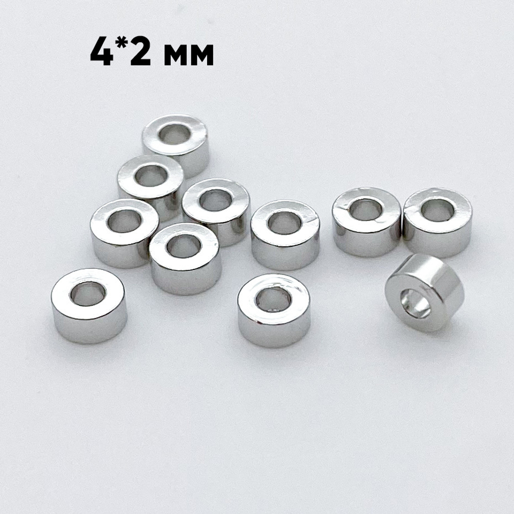Бусина, цвет серебро, размер 4*2 мм, цена за 10 шт