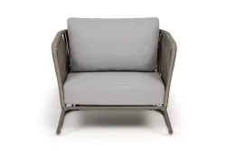 "Багамы" кресло плетеное из роупа, каркас алюминий бежево-серый (RAL7006) муар, роуп серо-коричневый 23мм, ткань светло-серая