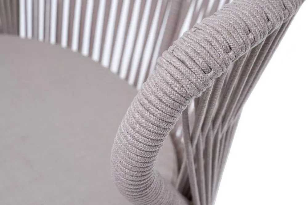 "Милан" стул плетеный из роупа, каркас алюминий (RAL1001), роуп бежевый круглый, ткань бежевая