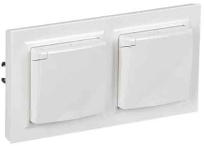 BRITE Комплект 1-местная с заземлением с защитными шторками и крышкой 16А IP44 2 штуки в сборе с двойной рамкой РСбш10-3-44-БрБ белый