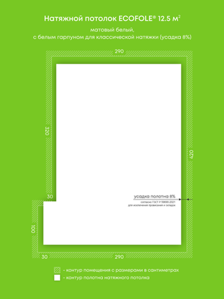 Матовый натяжной потолок 12.5 м2
