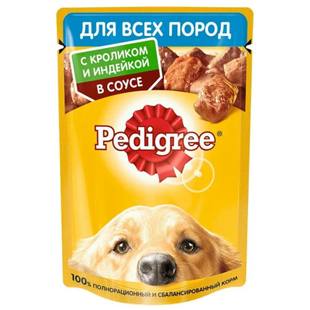 Влажный корм Pedigree для собак кролик и индейка в соусе 85 гр
