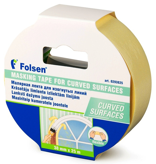 Малярная лента для изогнутых линий Folsen® 0293825, 38ммХ25м, бумажная, желтоватая