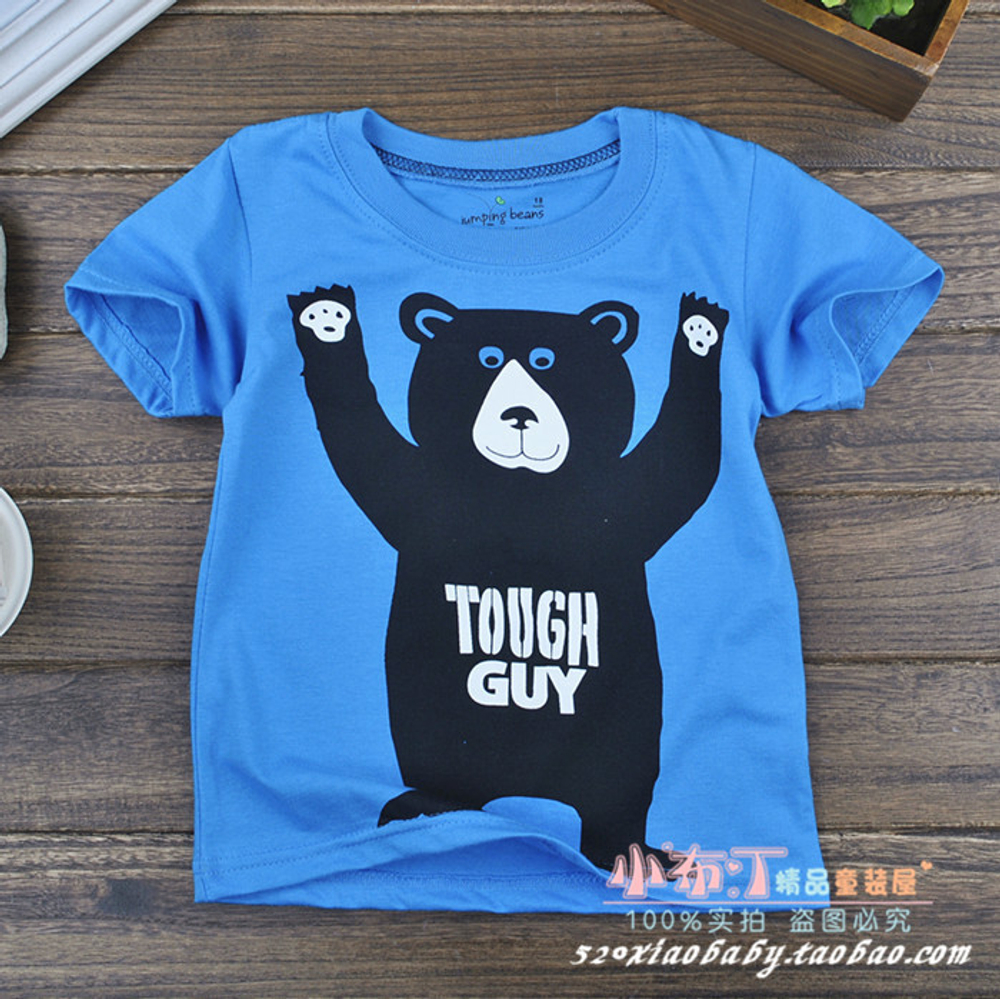 Футболка с контрастным принтом медведя и надписью TOUGH GUY
